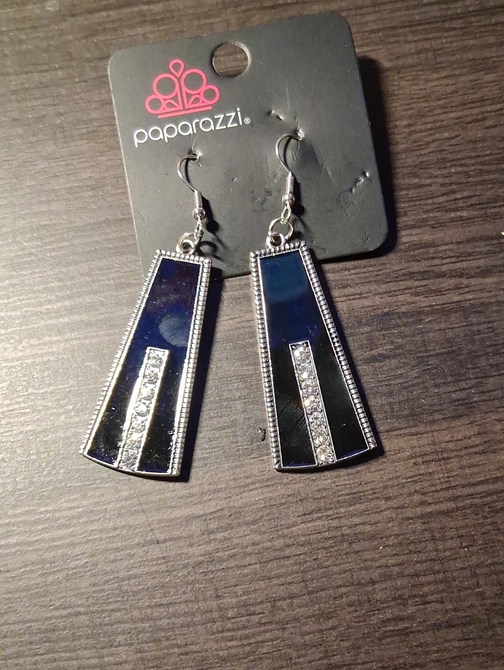 paparazzi Black Tapered Drop Earrings with Crystal Accent